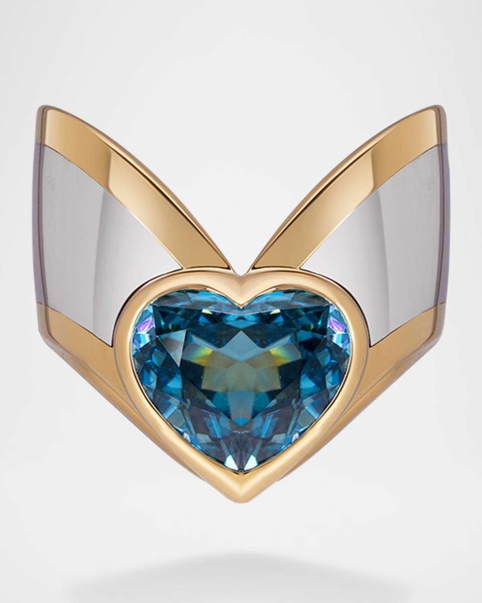 Pharaon 18K Gold Heart Ring with Blue Zircon, Size